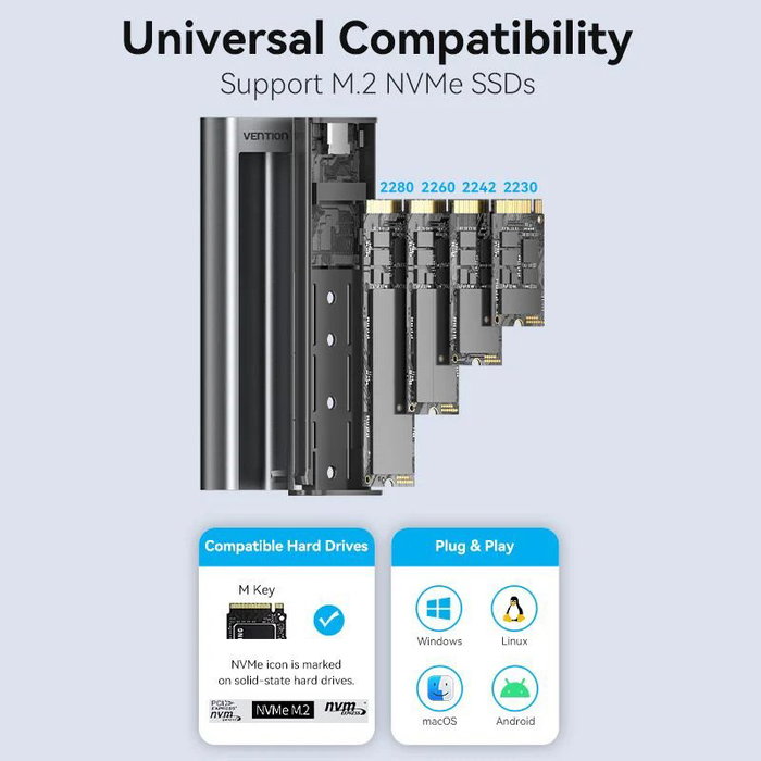 Vention Carcasa Externa para SSD M.2 NVMe KPKH0 Gris USB-C Vention Carcasa Externa para SSD M.2 NVMe KPKH0 Gris USB-C